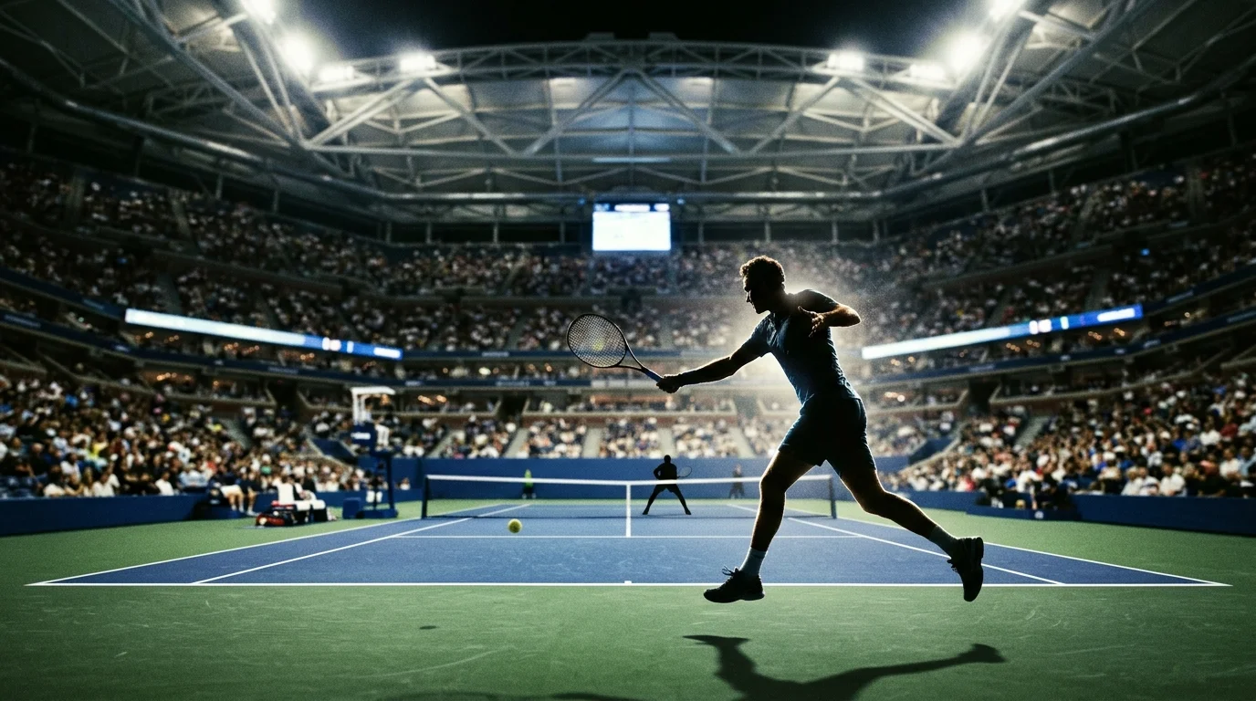 Partido de tenis profesional mostrando intensidad del circuito ATP