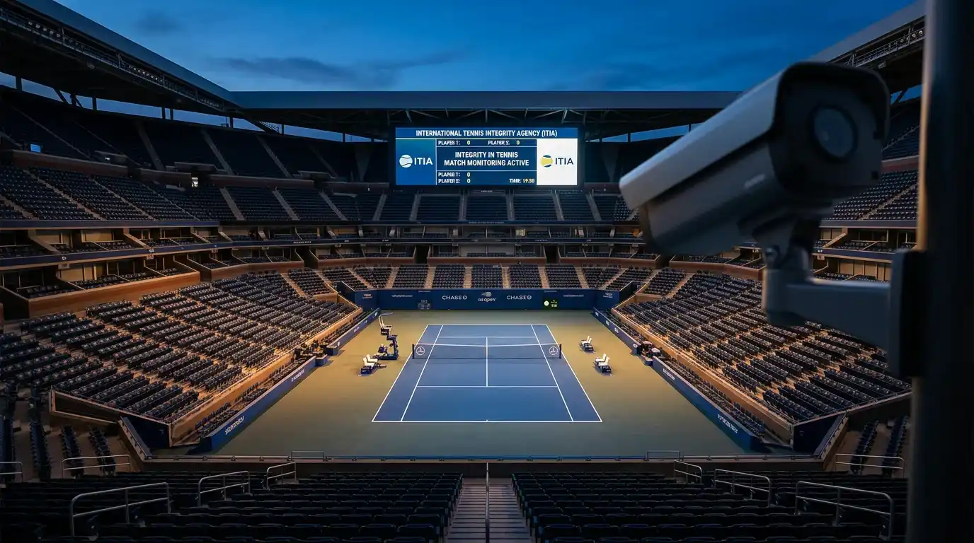 Pista de tenis profesional con sistema de vigilancia para integridad deportiva