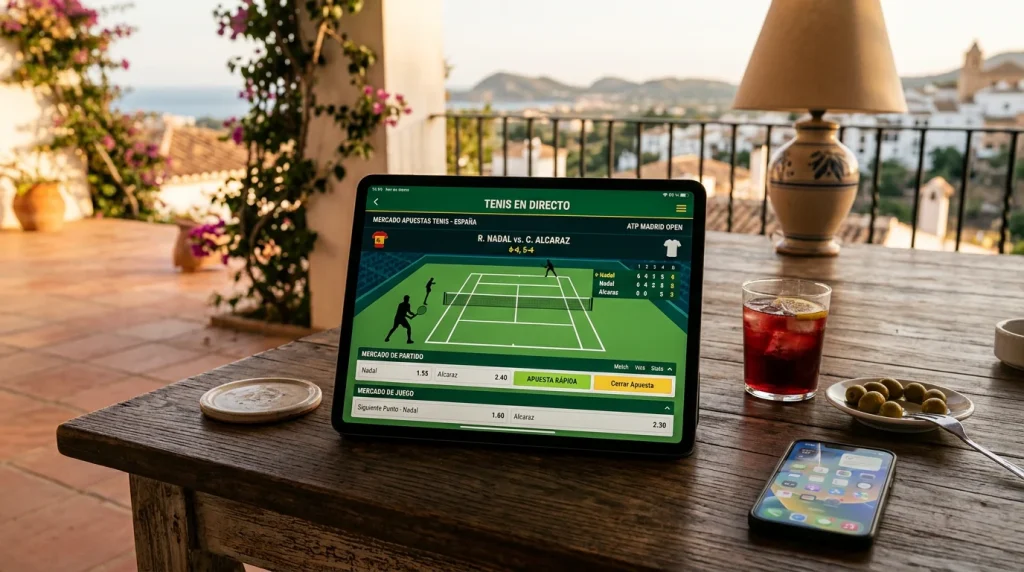 Mapa de España con iconos de apuestas deportivas de tenis