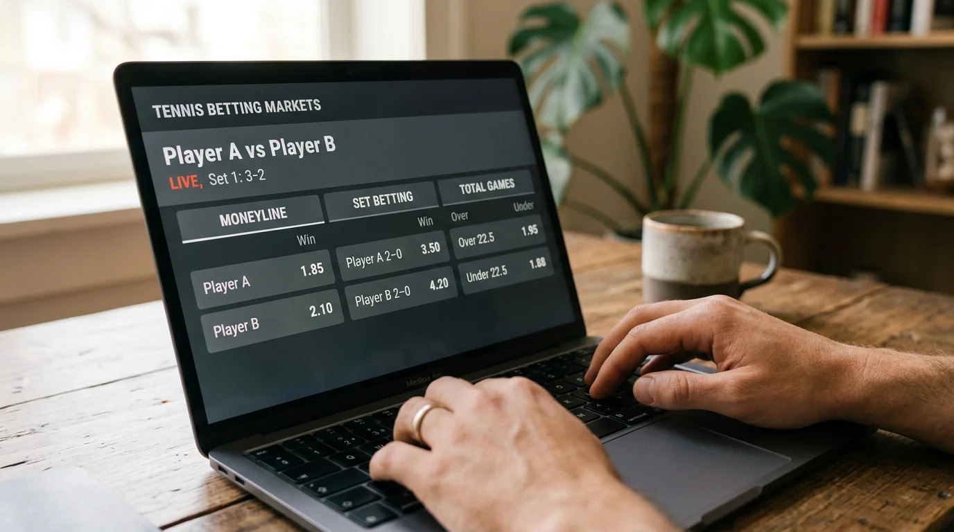 Pantalla de cuotas de apuestas de tenis con diferentes mercados